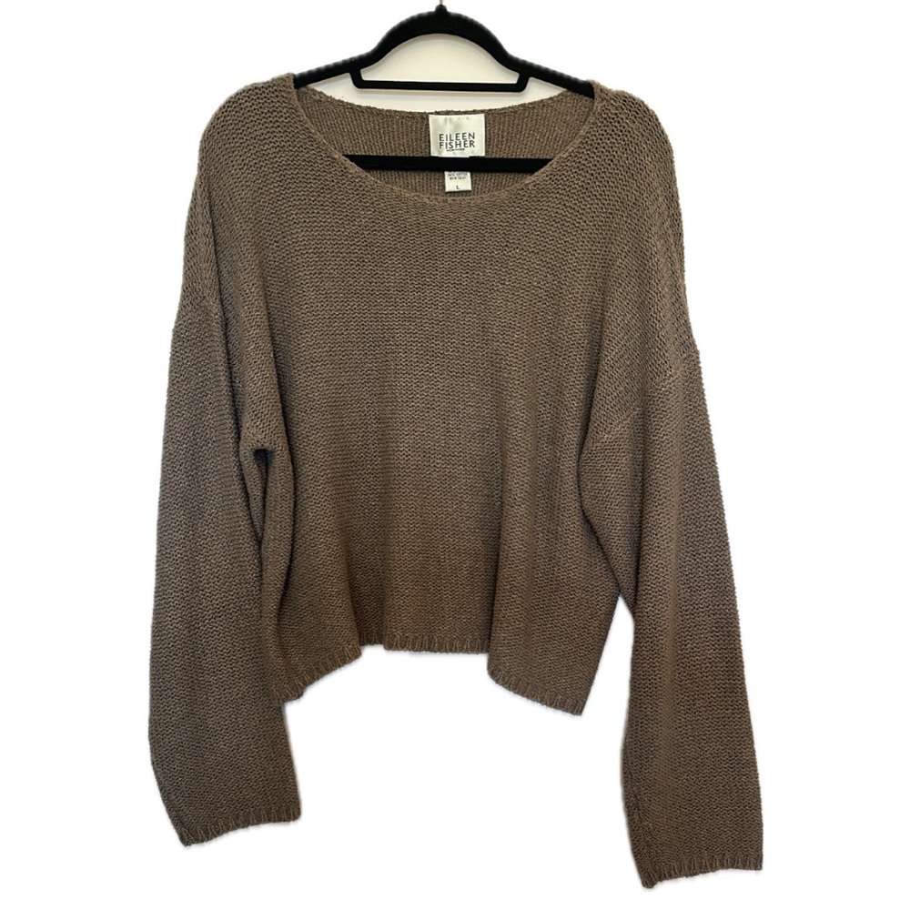 Eileen Fisher Brown Scoop Neck Pullover Sweater, Large